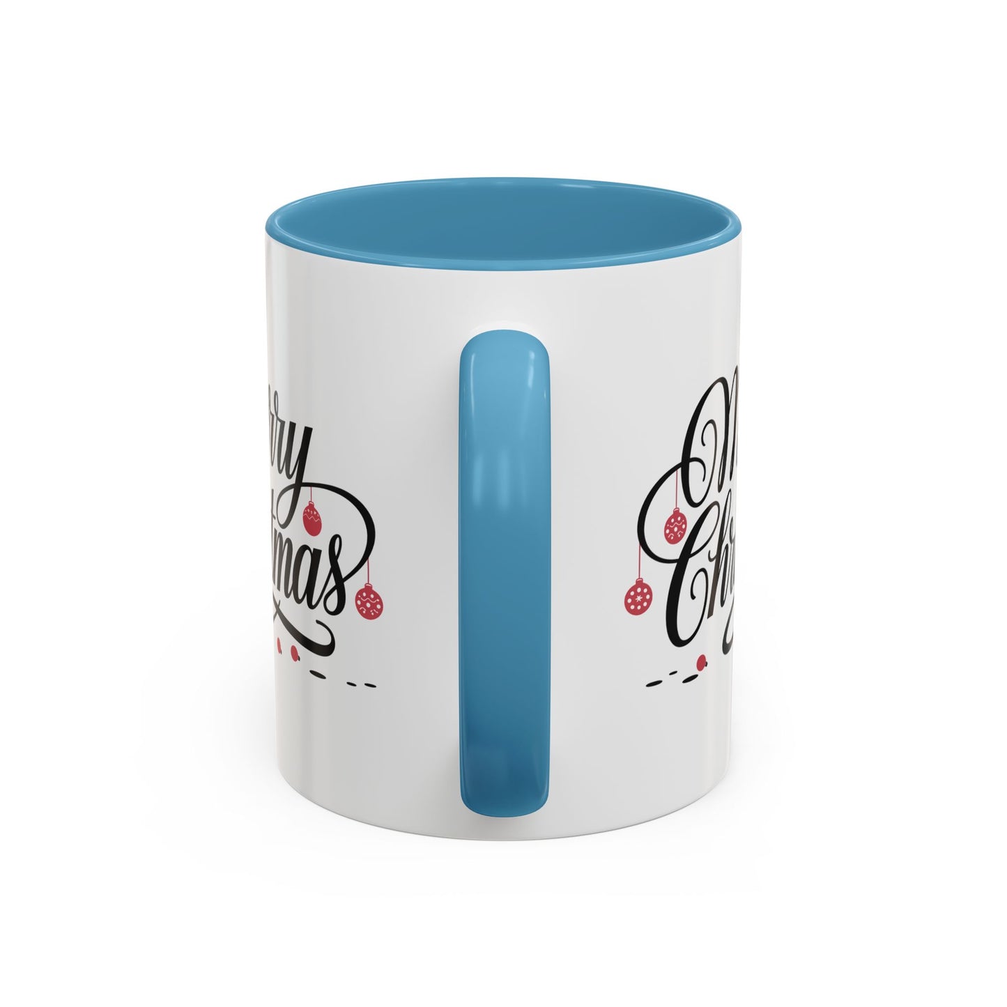 Christmas Mug - Merry Christmas Black Text Red Ornaments