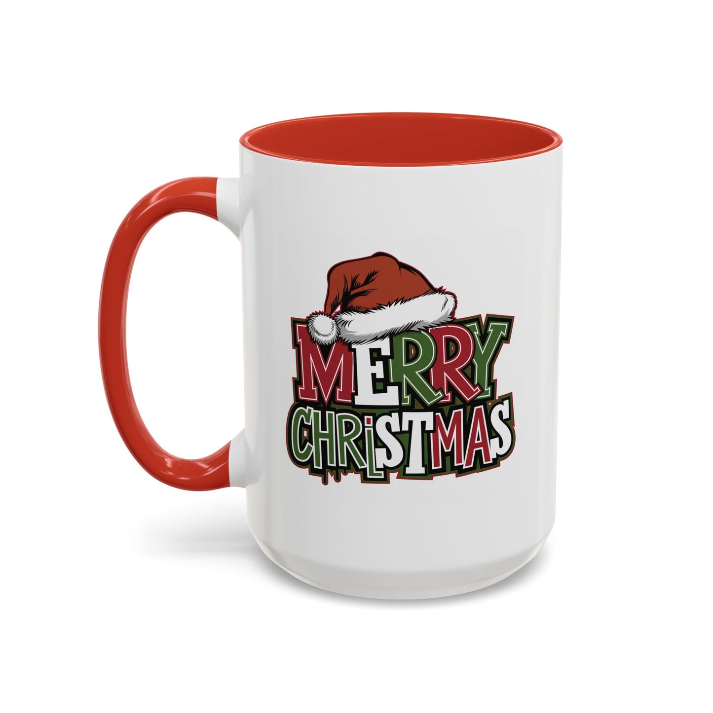 Christmas Mug - Merry Christmas Red Green & White Graffiti Hat