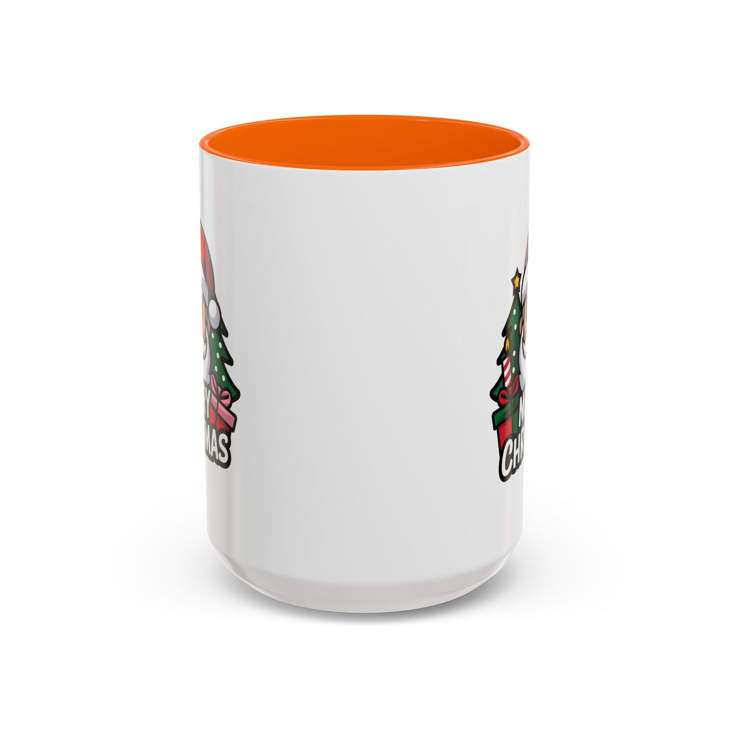 Christmas Mug - Merry Christmas White & Black Text Santa Trees Presents