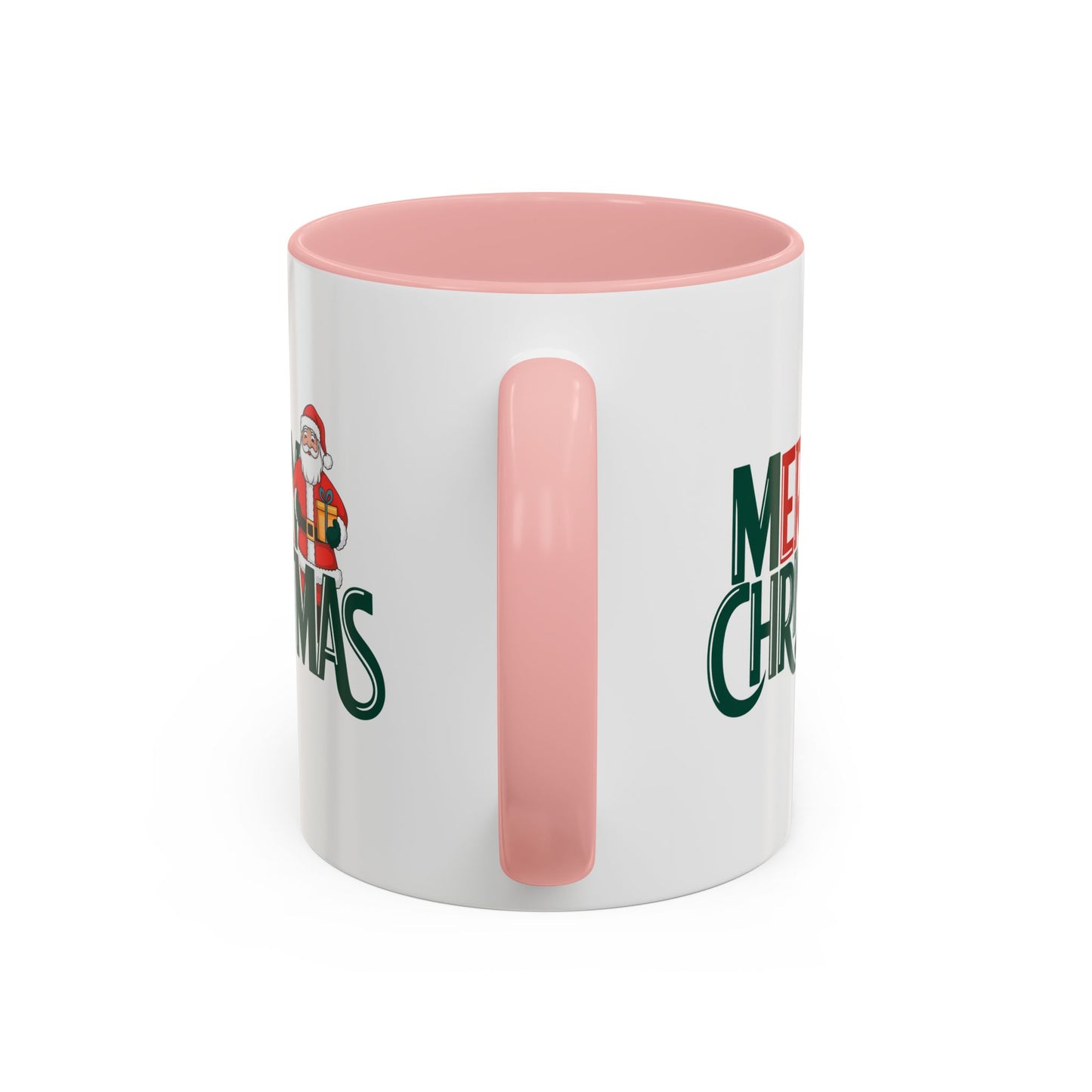 Christmas Mug - Merry Christmas Green & Red Text Santa Present