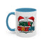 Christmas Mug - Merry Christmas Green Red Yellow and Blue Text Red Hats