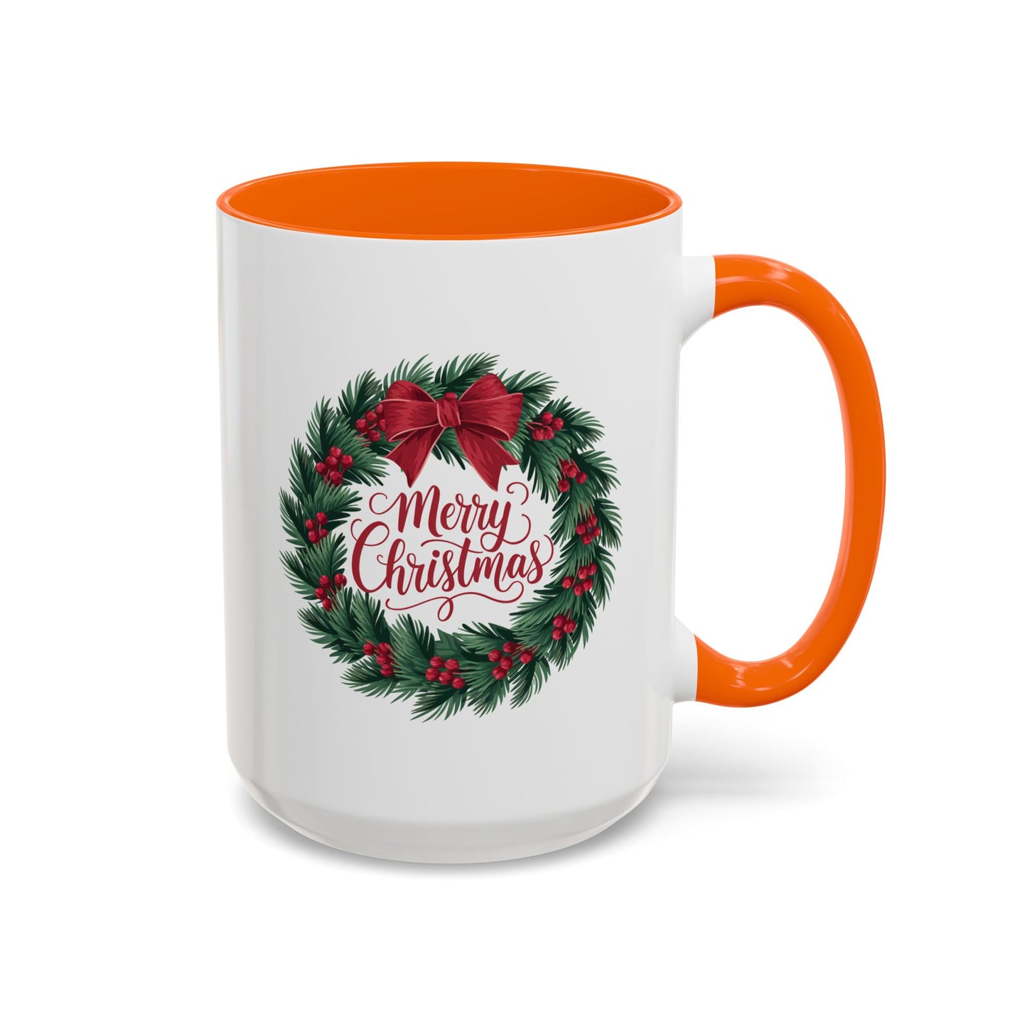 Christmas Mug - Merry Christmas Red Text Bow Wreath