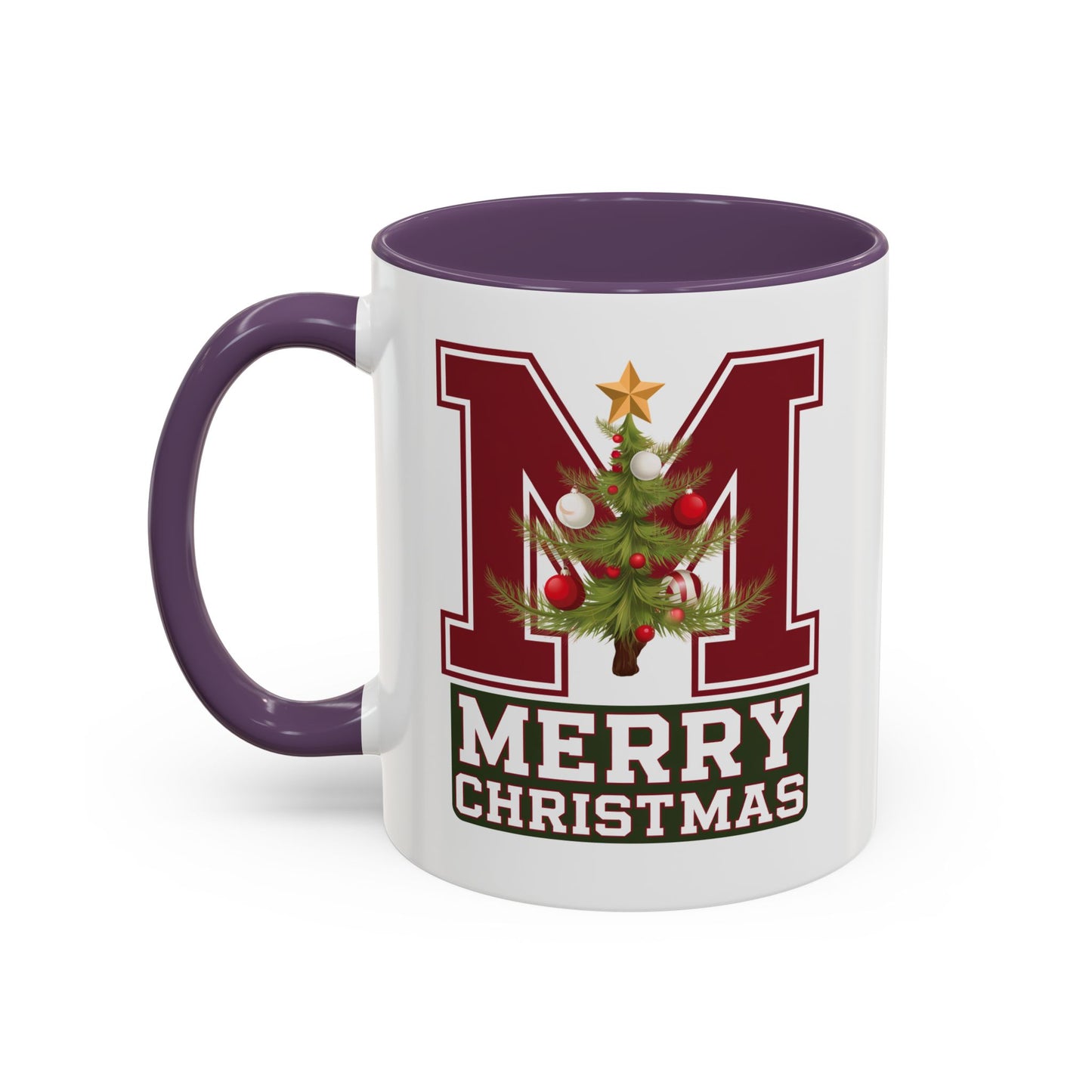 Christmas Mug - Merry Christmas White Green & Red College Text