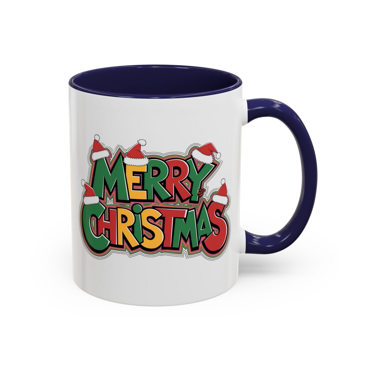 Christmas Mug - Merry Christmas Green Yellow & Red Text Hats