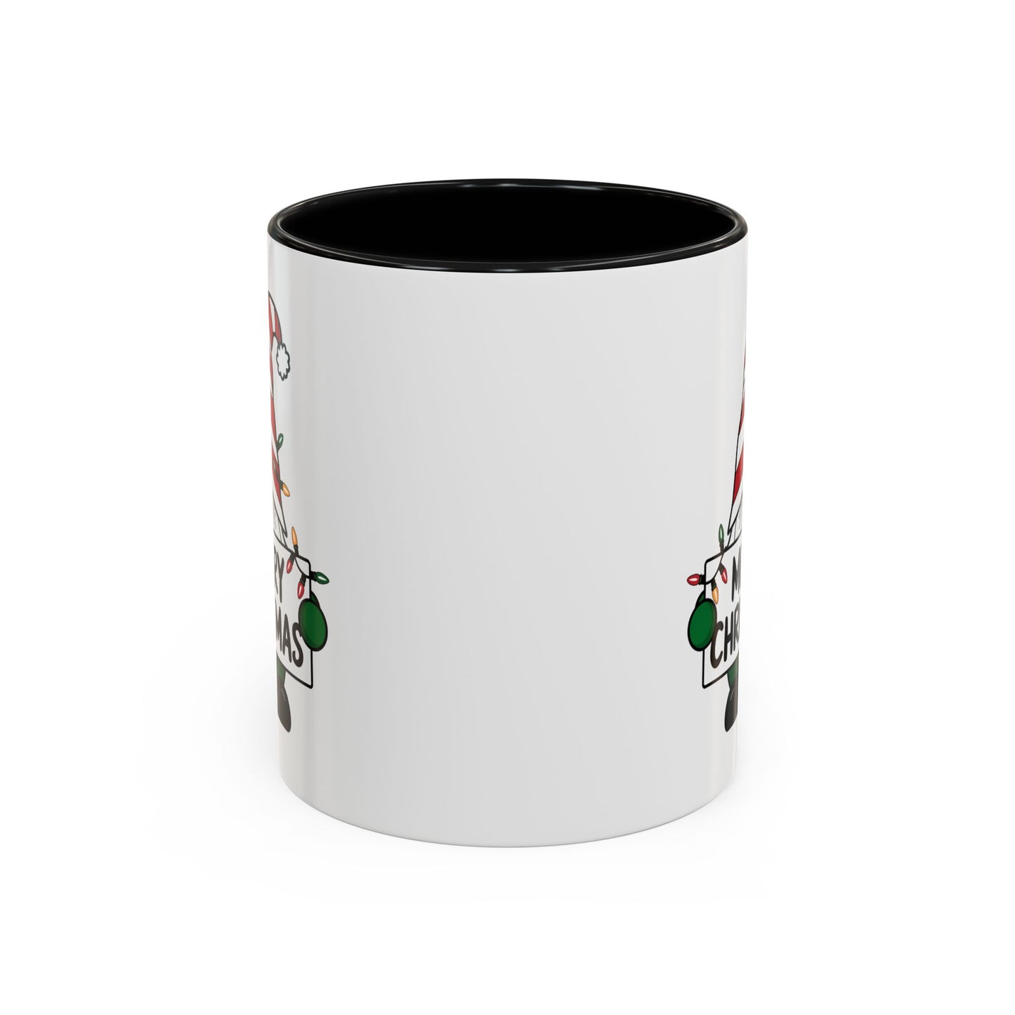 Christmas Mug - Merry Christmas Black Text Gnome Lights