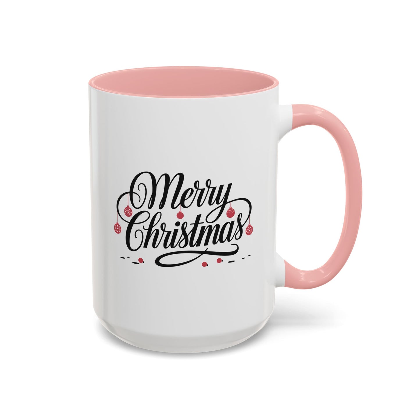 Christmas Mug - Merry Christmas Black Text Red Ornaments