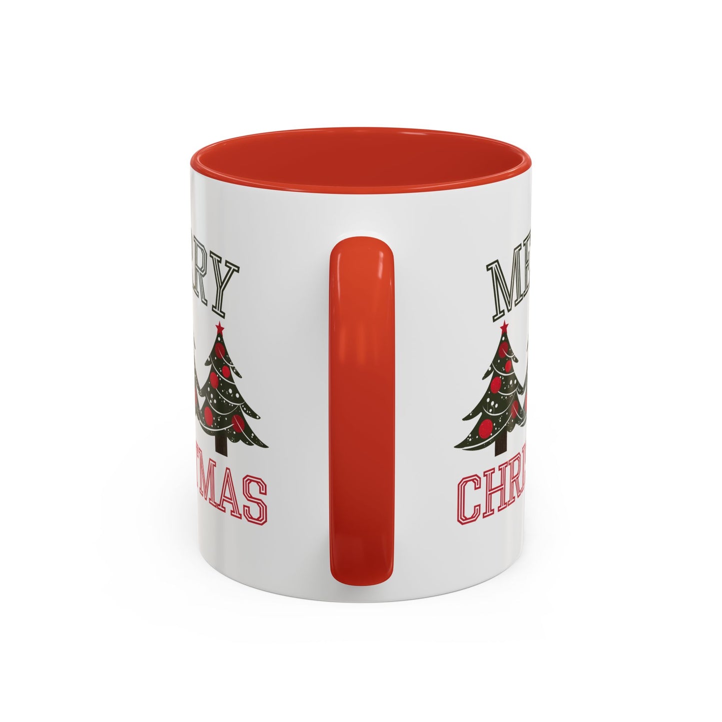 Christmas Mug - Merry Christmas Green & Red Text Decorative Trees
