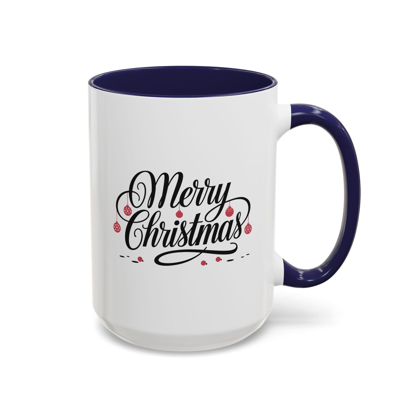 Christmas Mug - Merry Christmas Black Text Red Ornaments