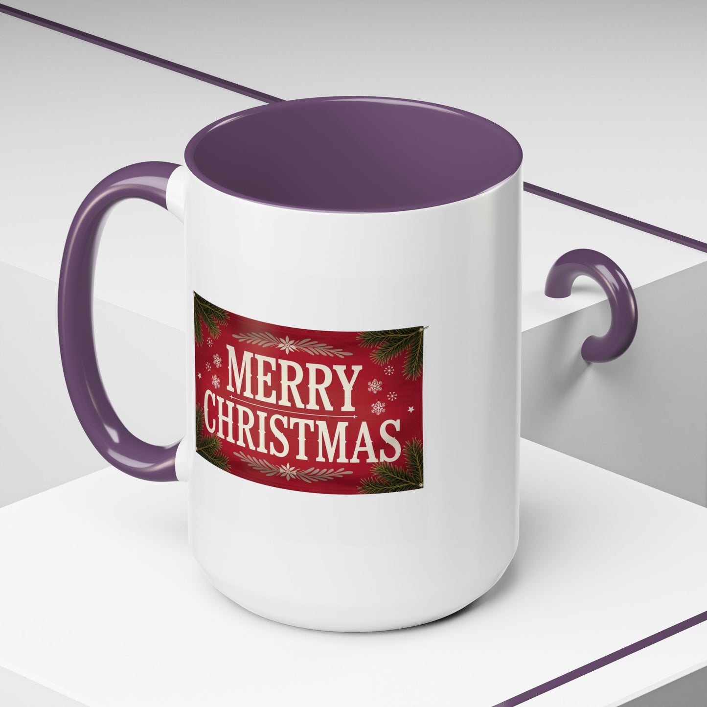 Christmas Mug - Merry Christmas Cream Text Maroon Background