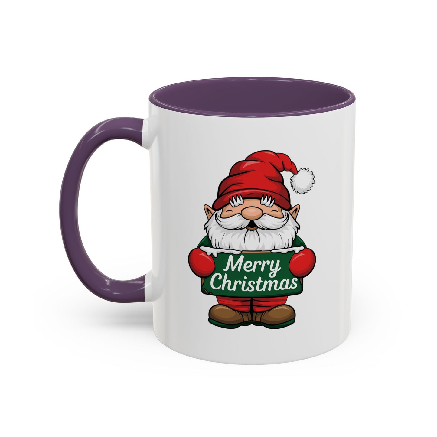 Christmas Mug - Merry Christmas White & Green Text Gnome Snow