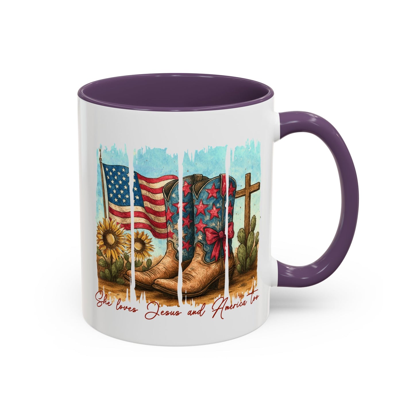 4th of July Mug - She Loves Jesus & America Too Boots