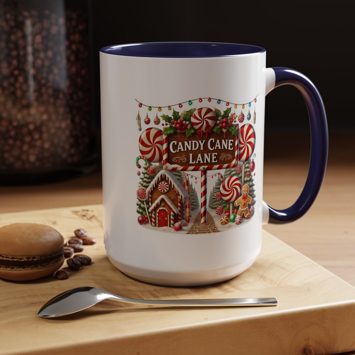 Christmas Mug - Candy Cane Lane White Text Ornaments Candy
