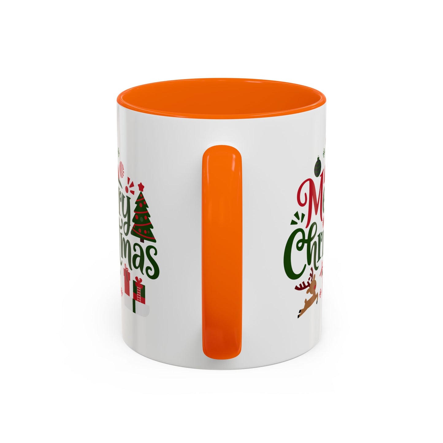 Christmas Mug - Merry Christmas Red & Green Text Santa Reindeer Tree Sleigh Ornaments