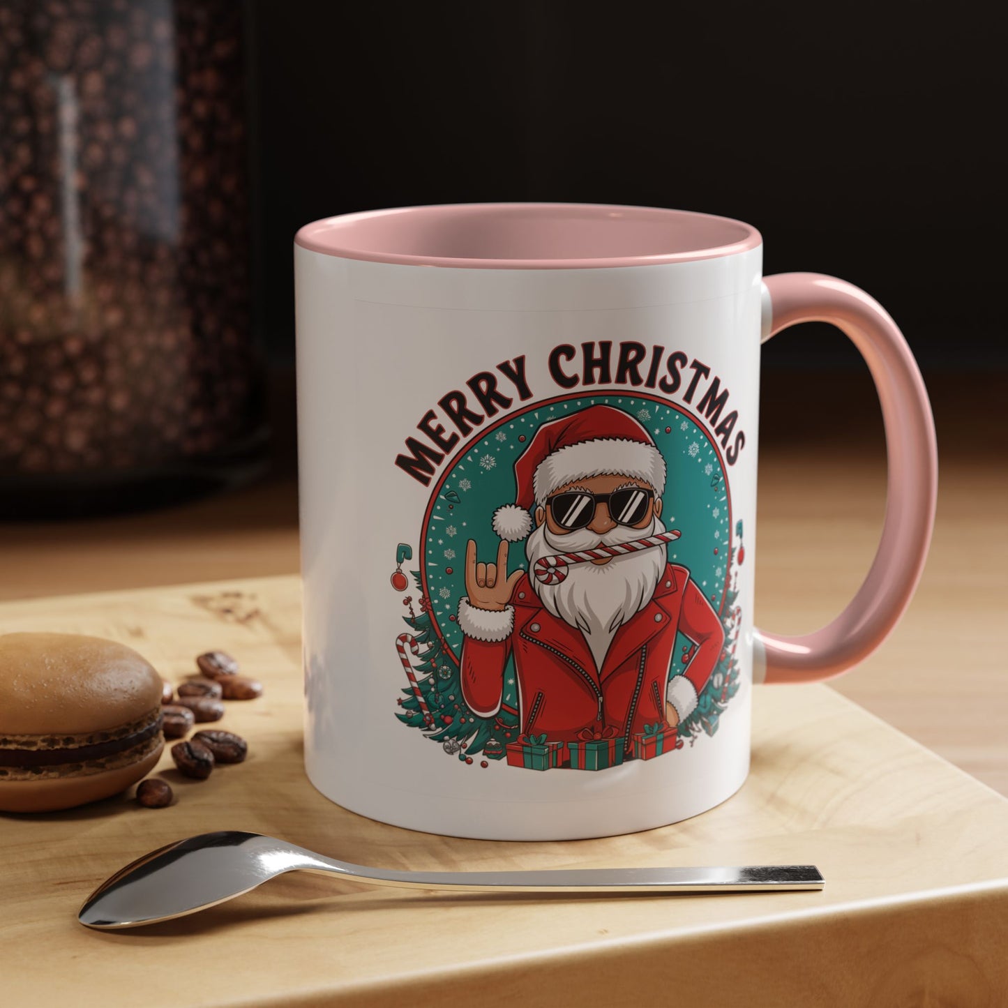 Christmas Mug - Merry Christmas Black & Red Text Cool Santa