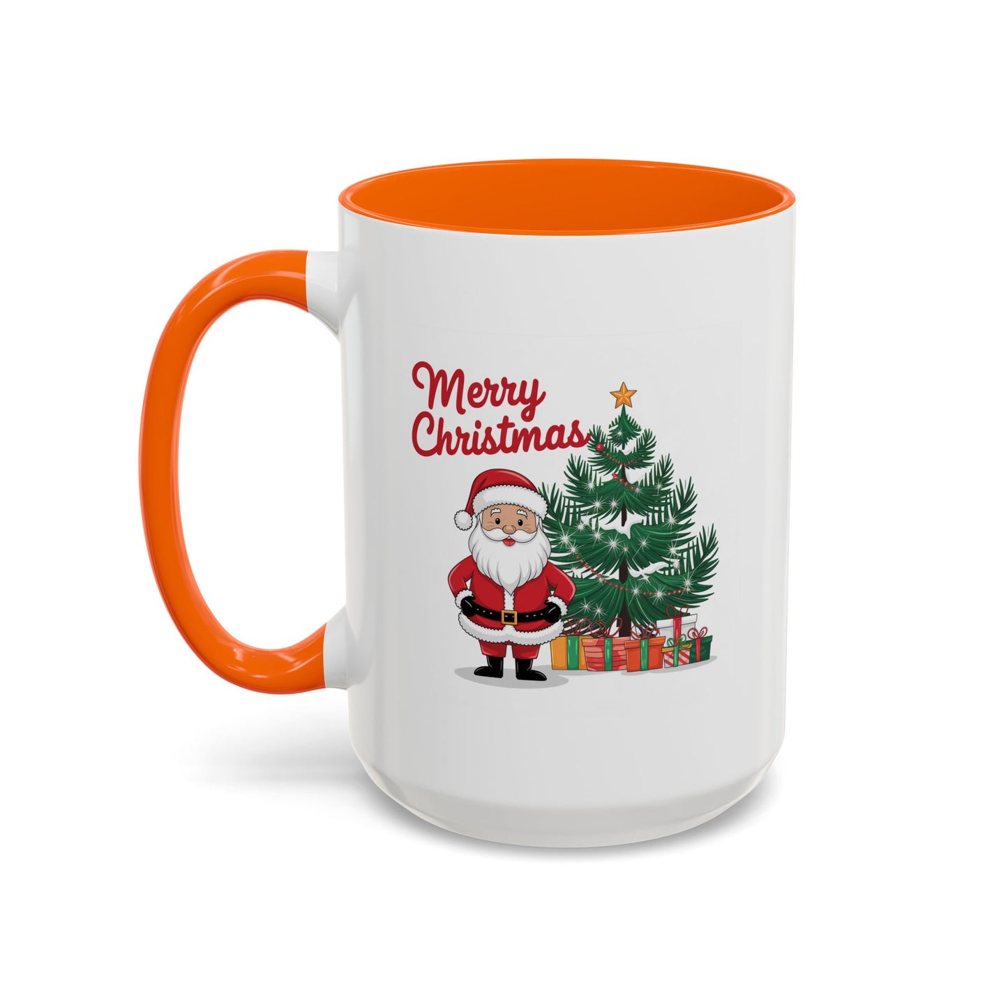 Christmas Mug - Merry Christmas Red Text Santa Tree Presents