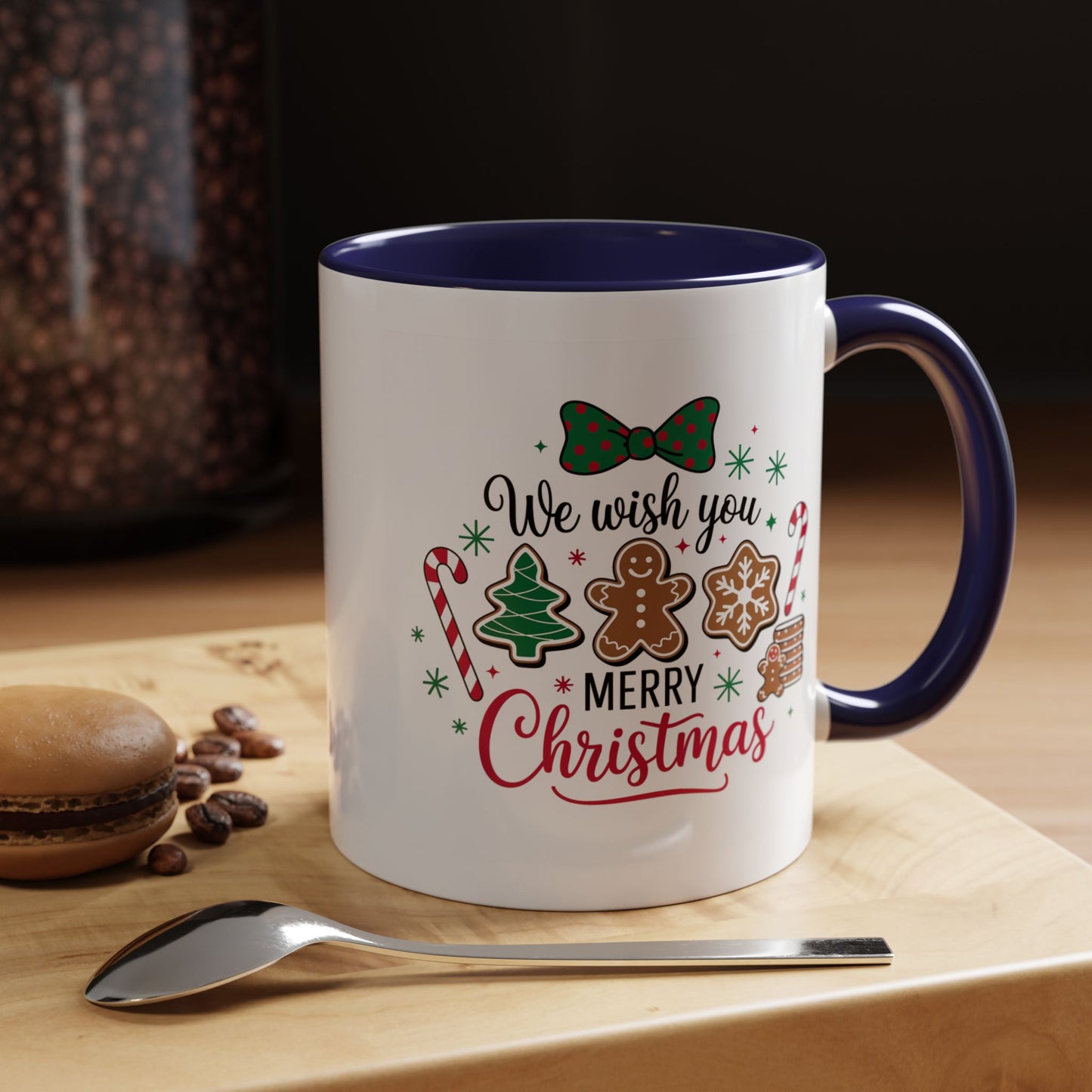 Christmas Mug - We Wish You a Merry Christmas Black & Red Text Cookies & Candy