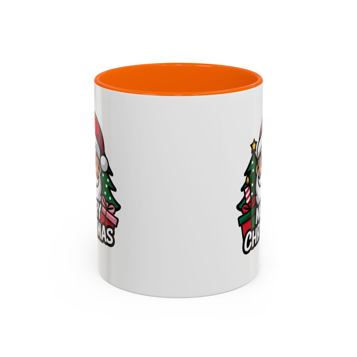Christmas Mug - Merry Christmas White & Black Text Santa Trees Presents