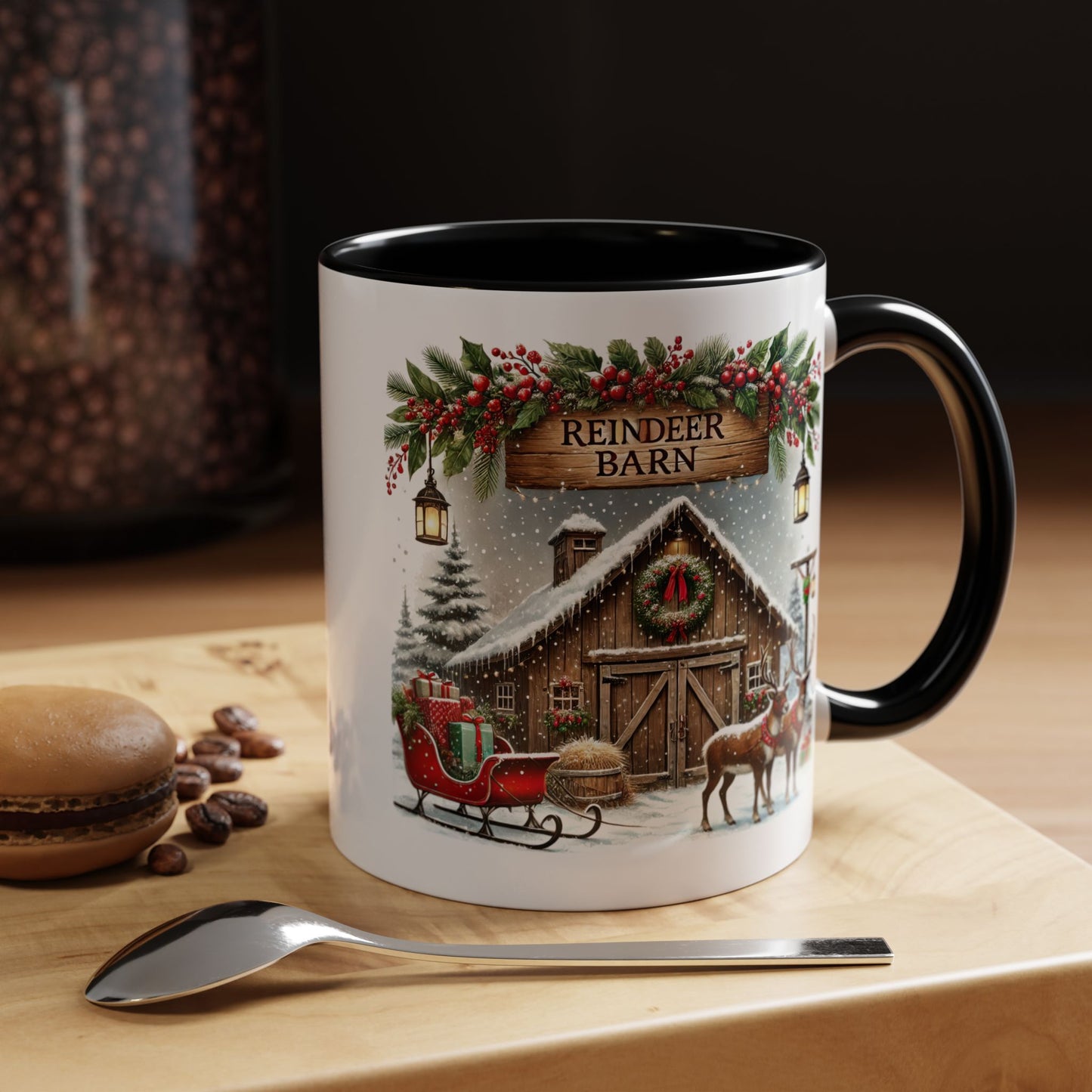 Christmas Mug - Reindeer Barn Sleigh Reindeer