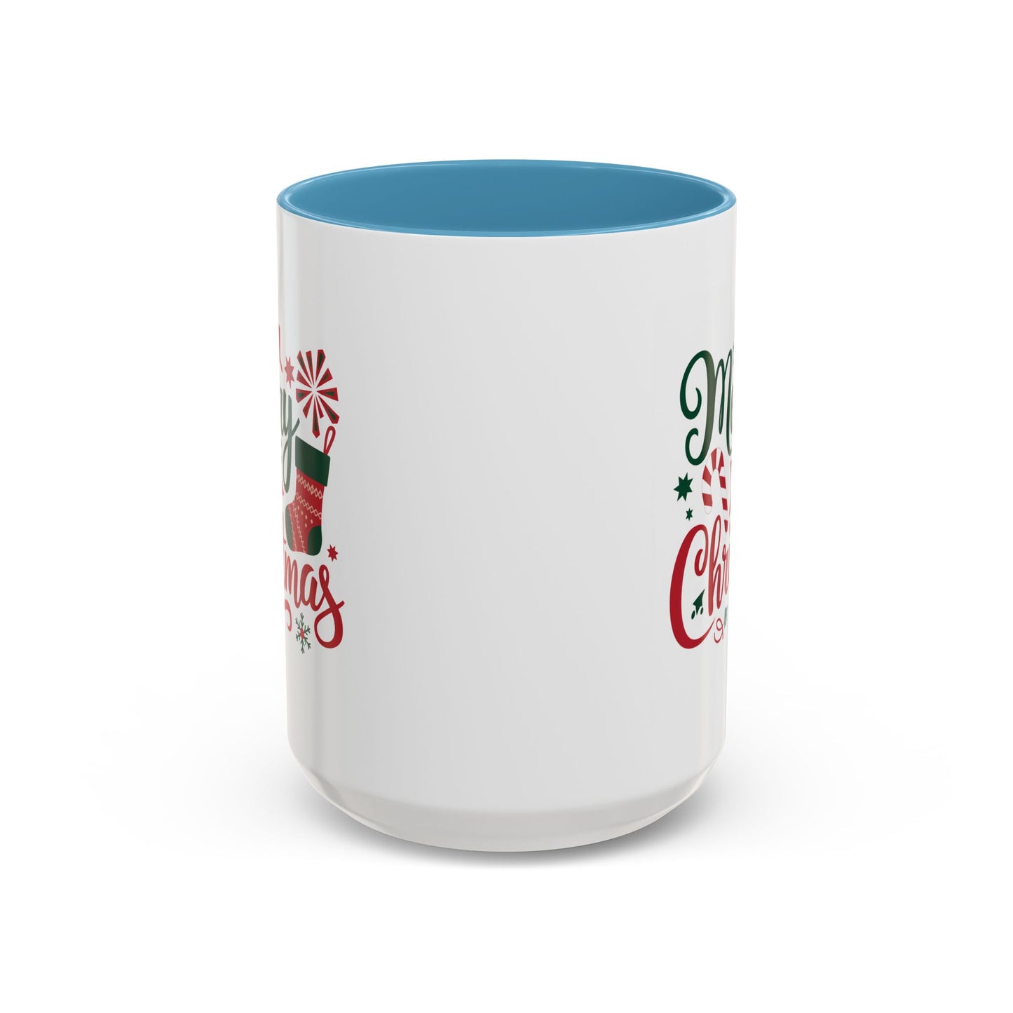Christmas Mug - Merry Christmas Green & Red Text Star Candy Cane Stocking Snowflake