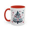 Christmas Mug - Merry Christmas Maroon & Blue Text Tree Hearts Stars