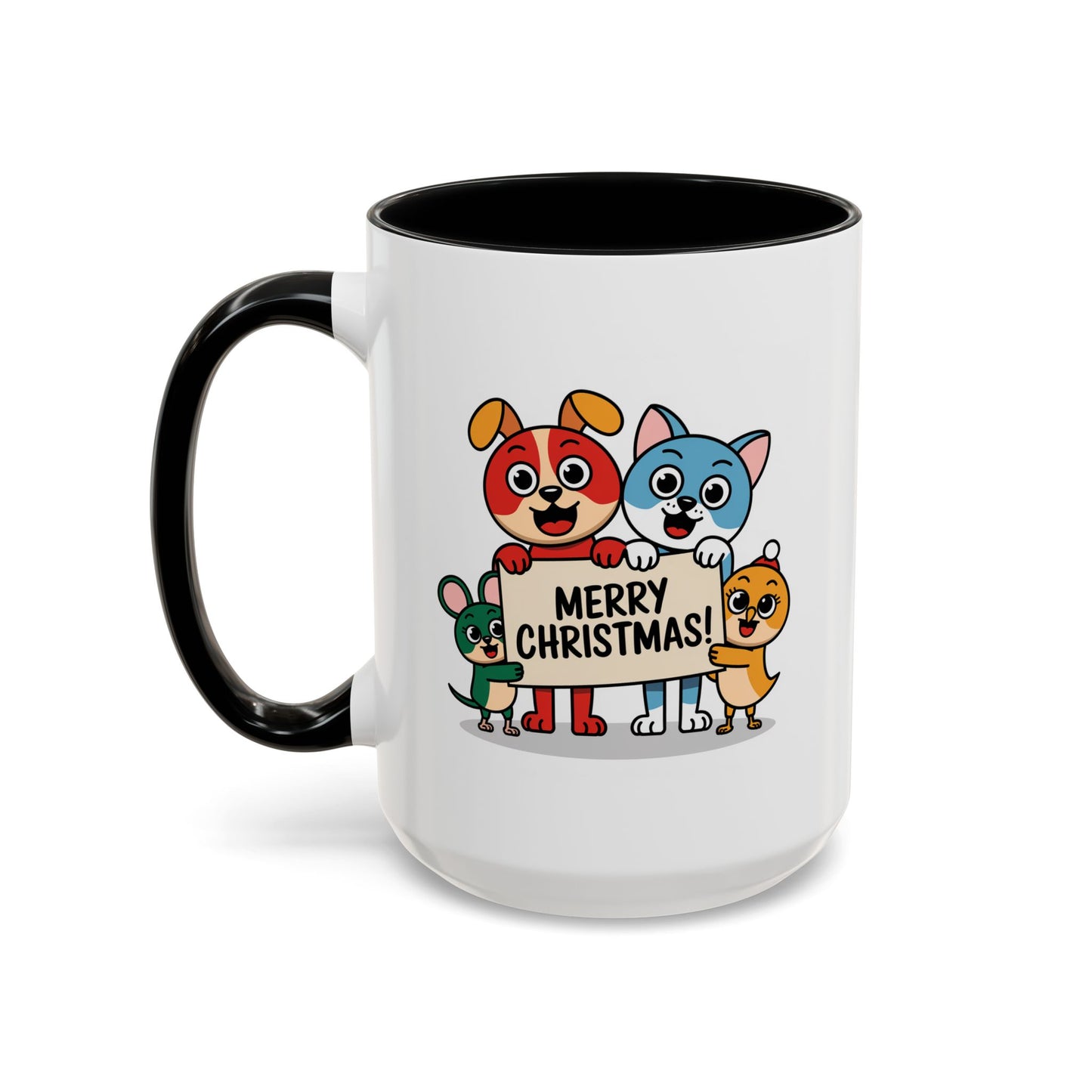 Christmas Mug - Merry Christmas Black Text Mouse Dog Cat Bird