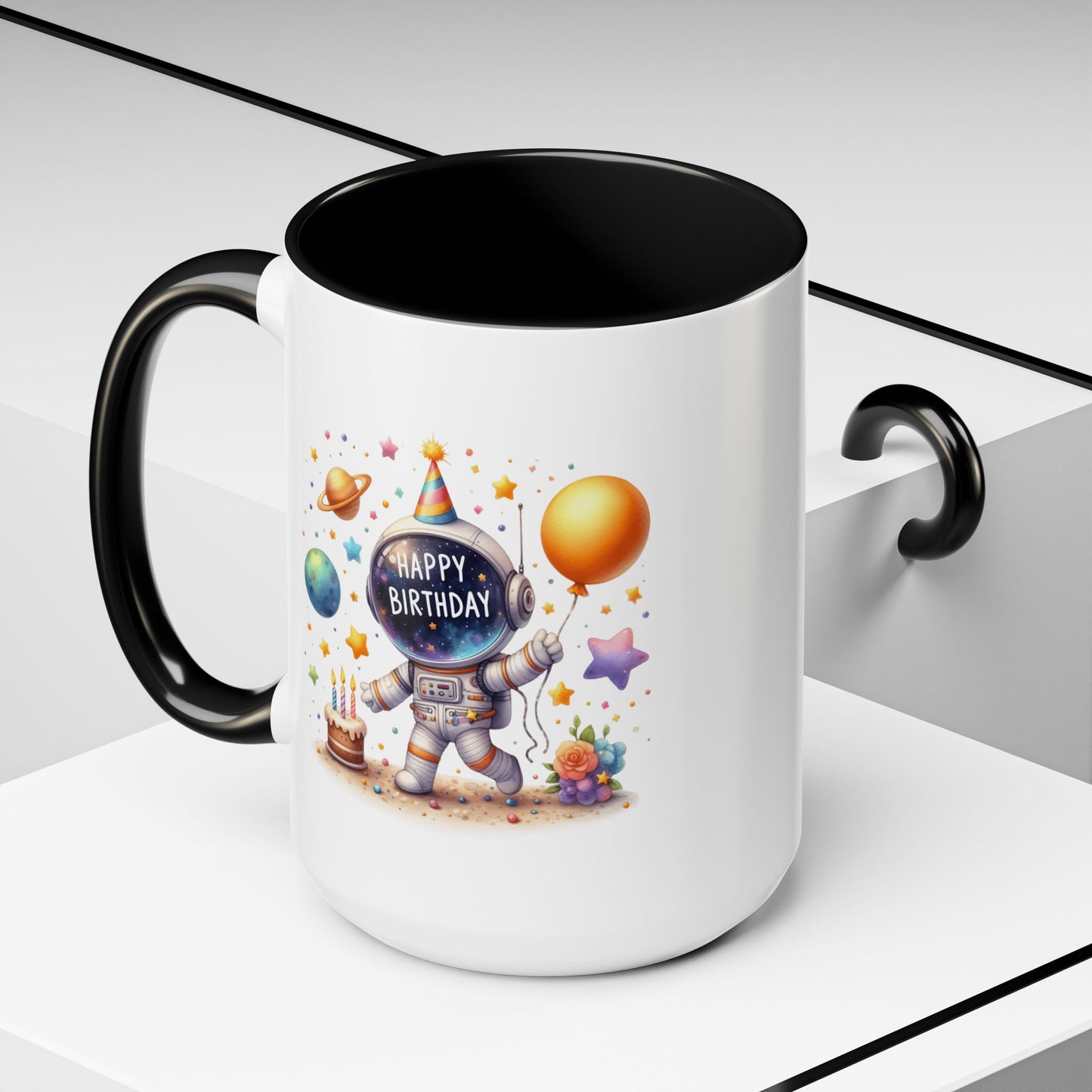 Birthday Mug - Happy Birthday Astronaut, Cake & Balloon