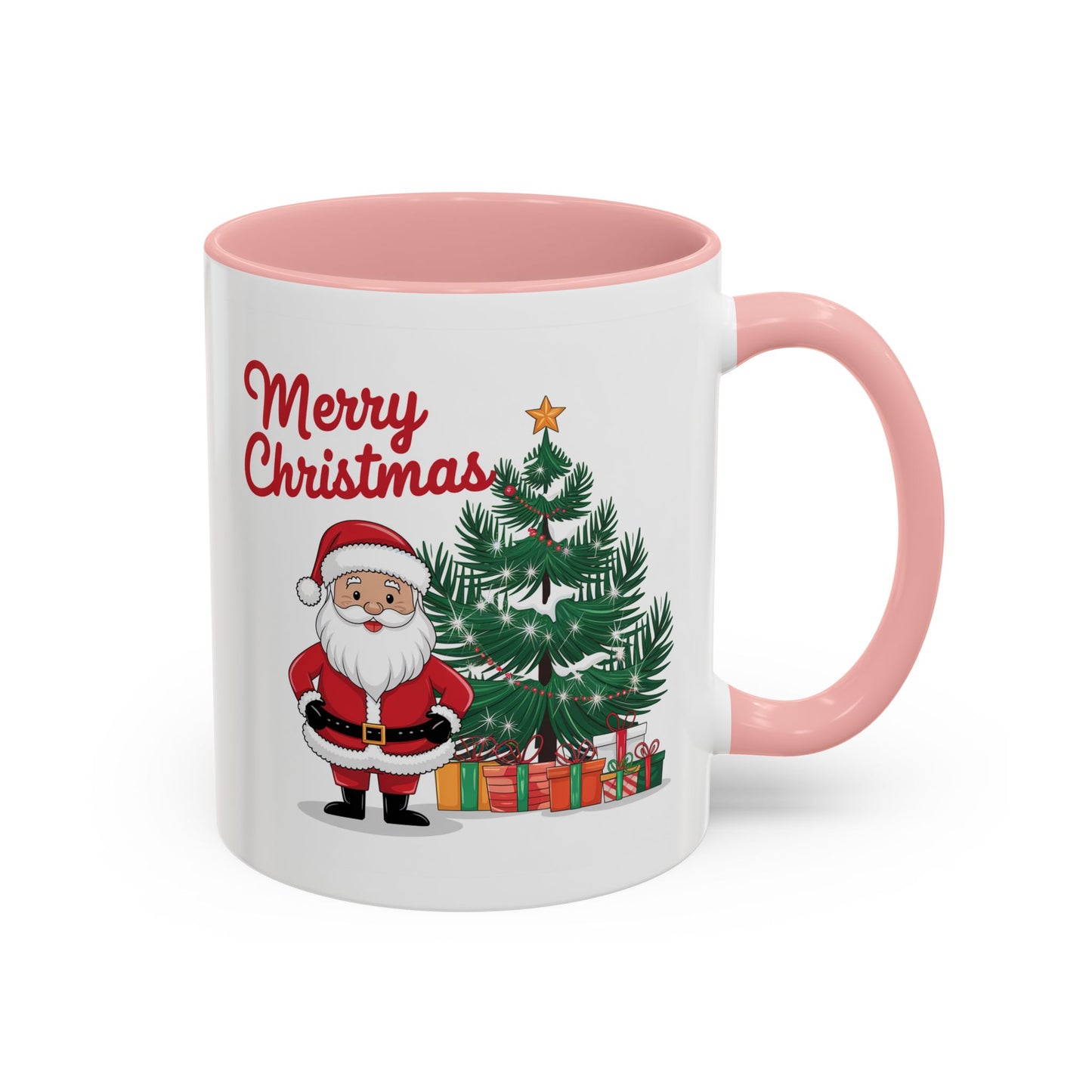 Christmas Mug - Merry Christmas Red Text Santa Tree Presents