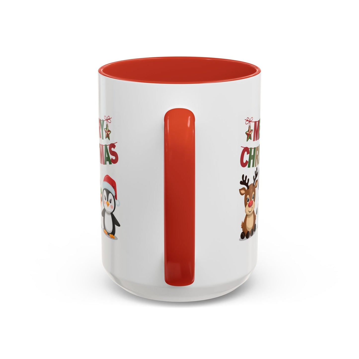 Christmas Mug - Red Green & Gold Text Reindeer Snowman Penguin