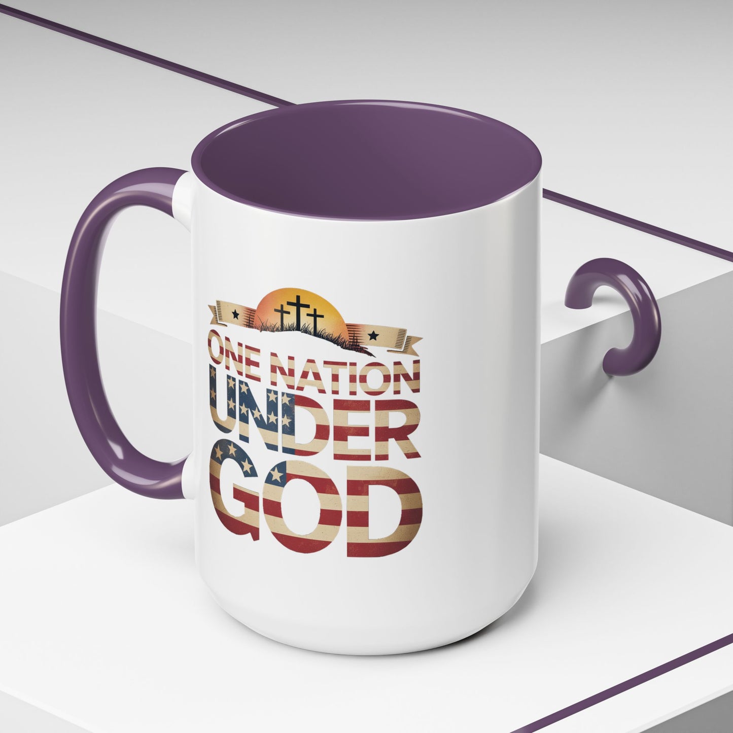4th of July Mug - One Nation Under God Cross Flag