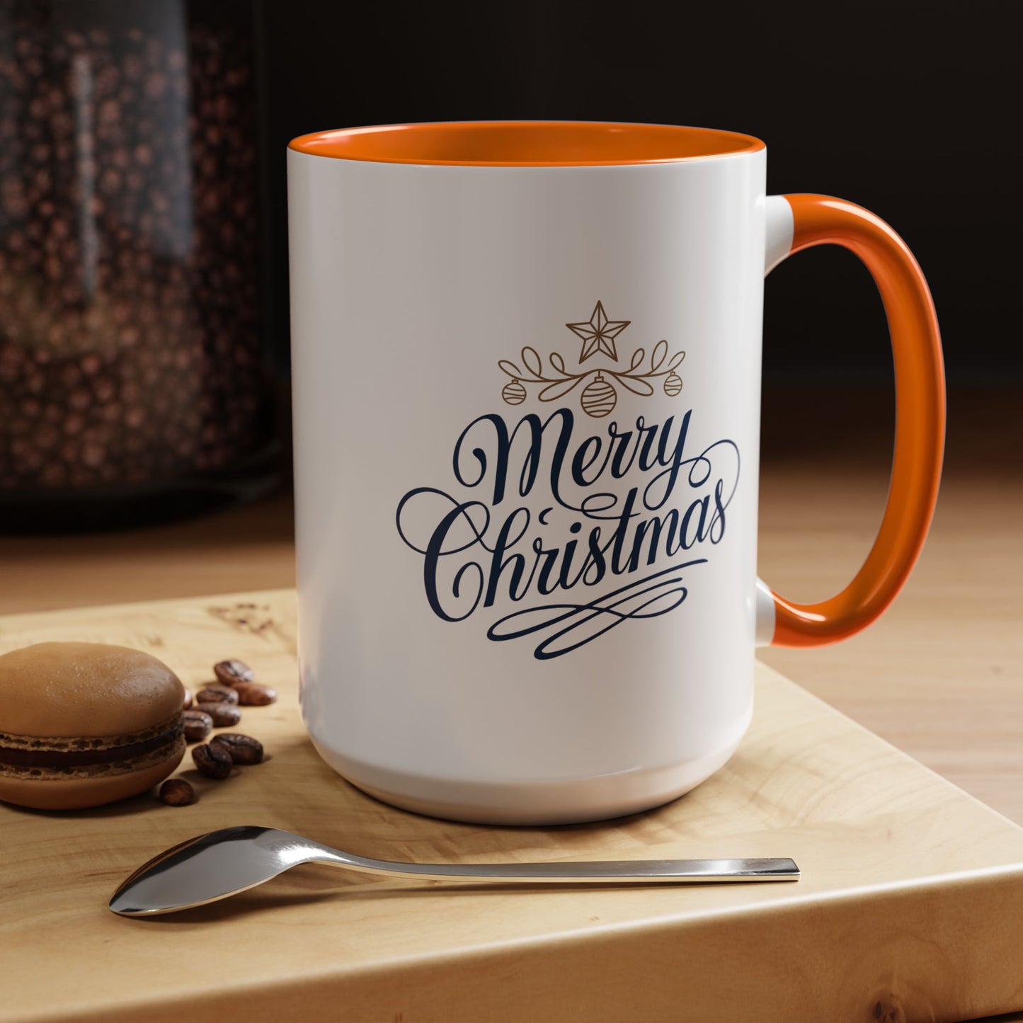 Christmas Mug - Merry Christmas Blue Text Gold Ornaments