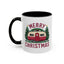Christmas Mug - Merry Christmas Maroon Text Camper Trees