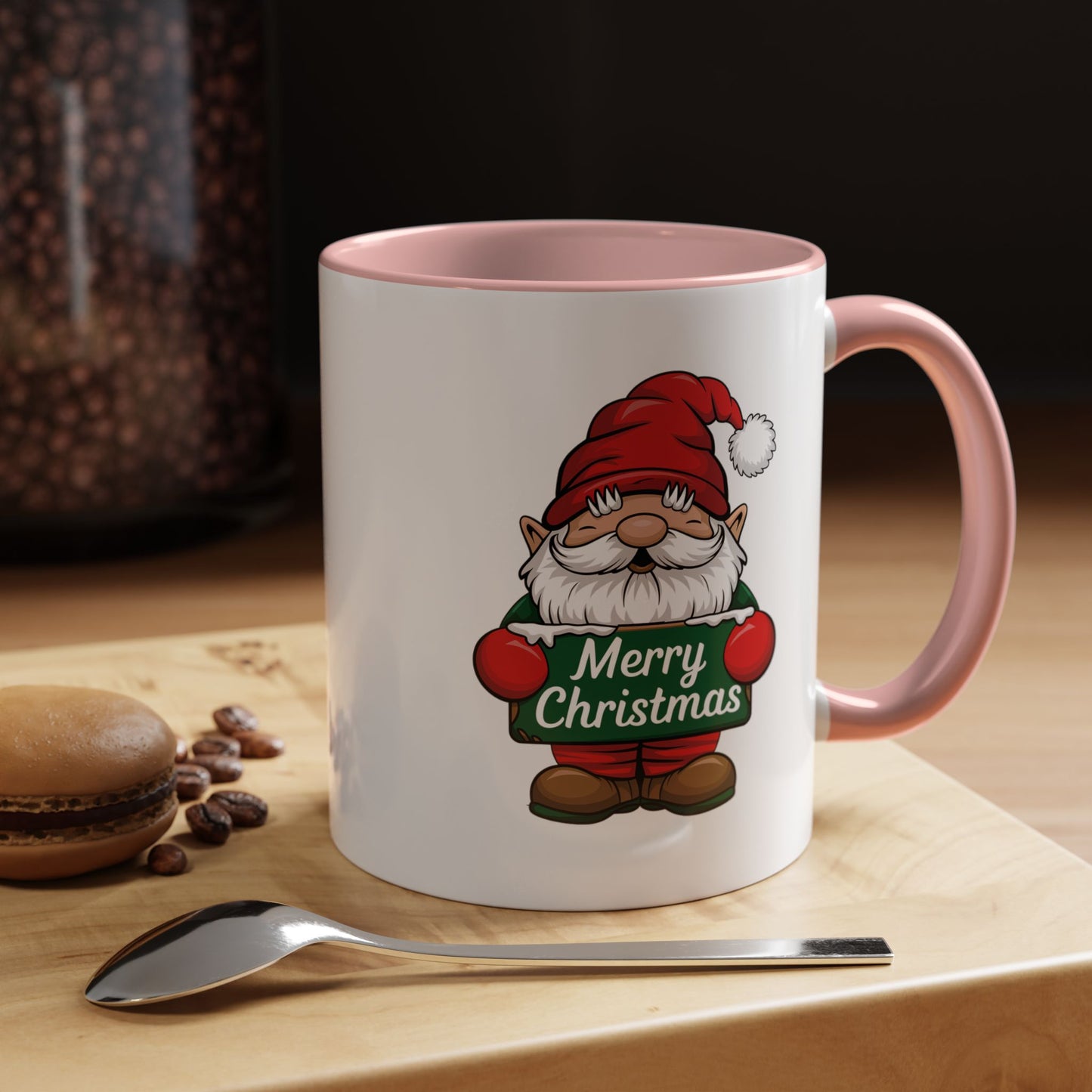 Christmas Mug - Merry Christmas White & Green Text Gnome Snow