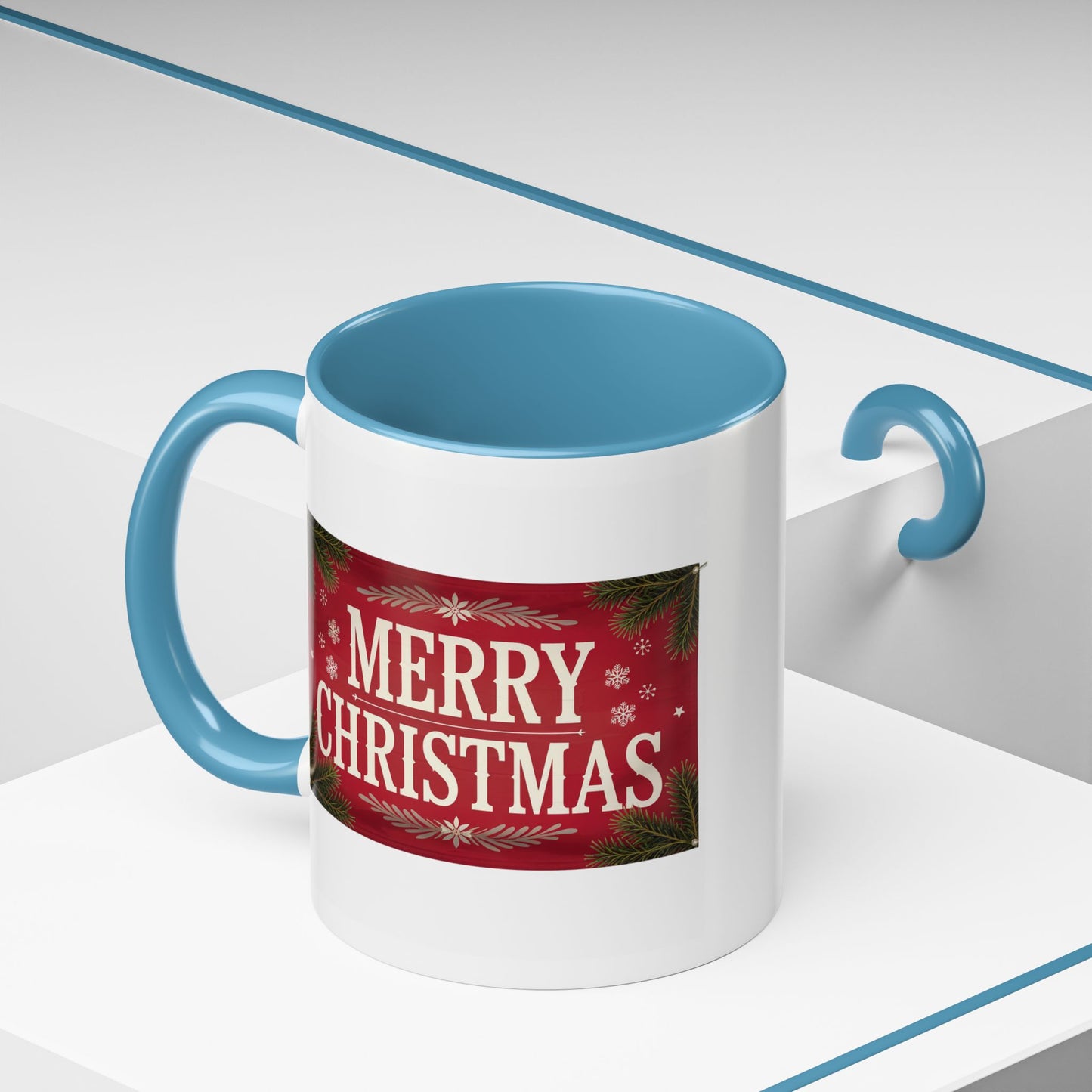 Christmas Mug - Merry Christmas Cream Text Maroon Background