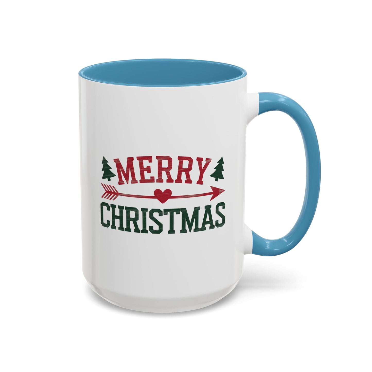 Christmas Mug - Merry Christmas Red & Green Text Heart Arrow Trees