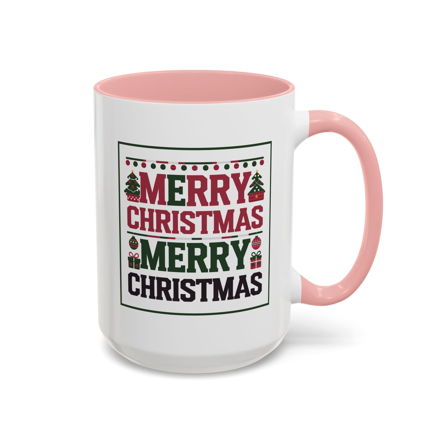 Christmas Mug - Merry Christmas Red Green & Black Text Trees Presents