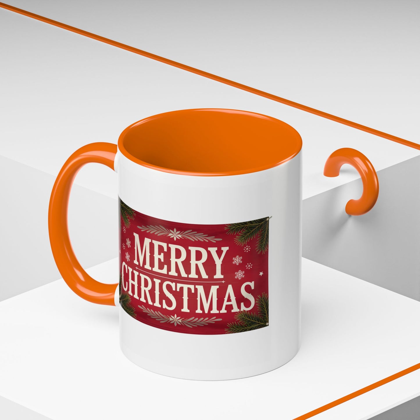 Christmas Mug - Merry Christmas Cream Text Maroon Background