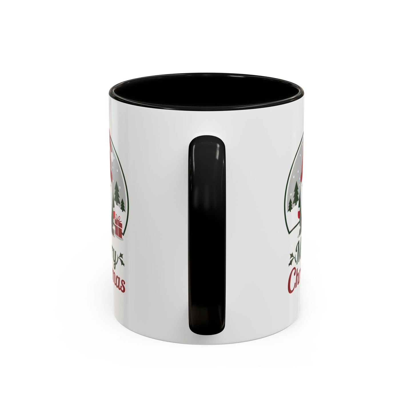 Christmas Mug - Merry Christmas Green & Red Text Gnome Present Trees