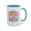 Christmas Mug - Merry Christmas and a Happy New Year Green & Red Text Trees Stars