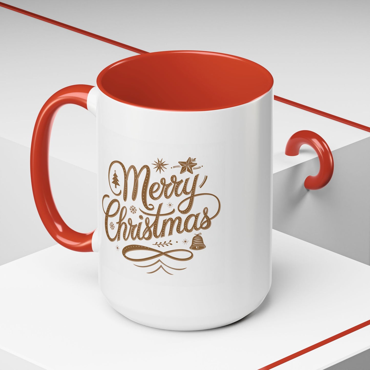 Christmas Mug - Merry Christmas Gold Text Tree Star Ornaments