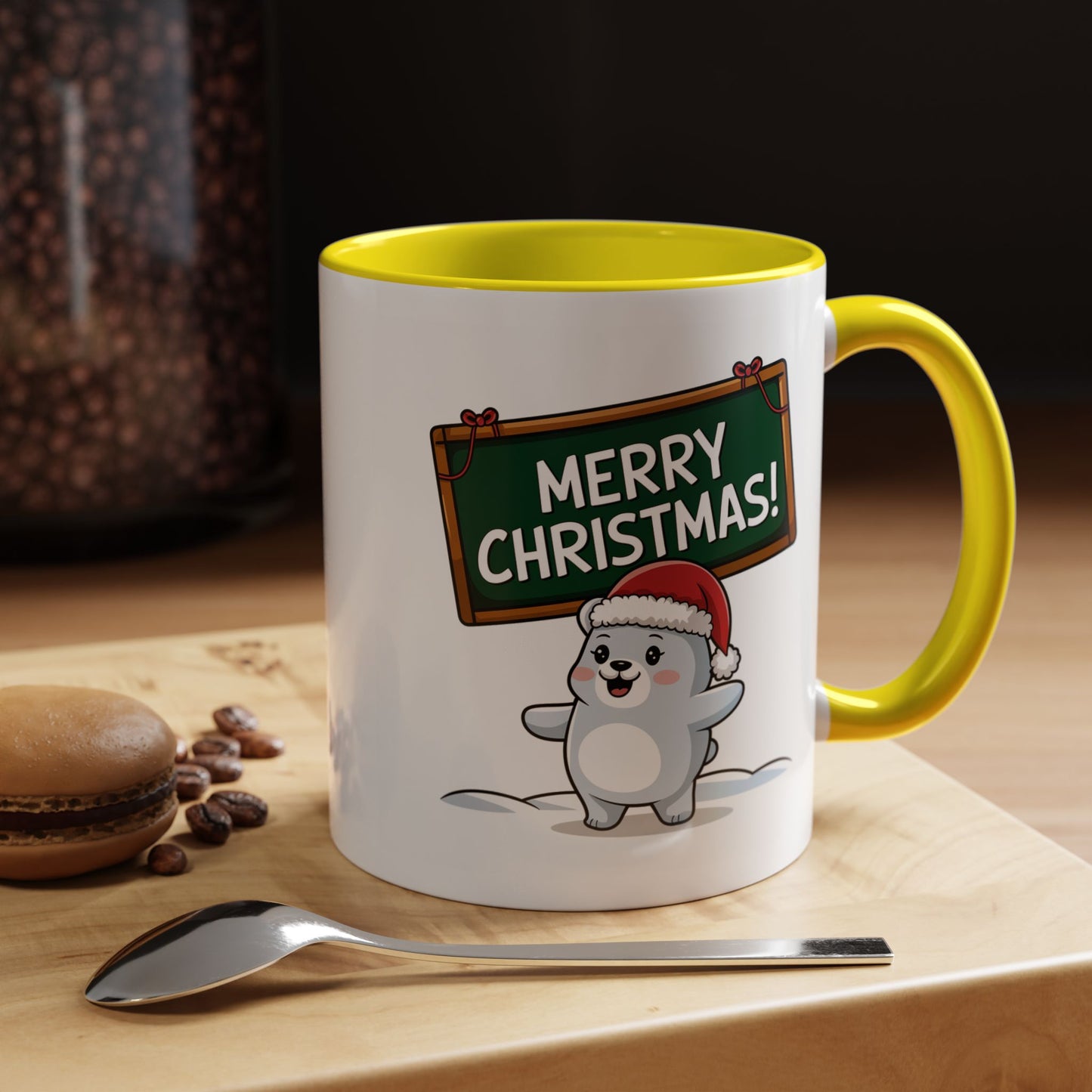 Christmas Mug - Merry Christmas White Text Seal Pup