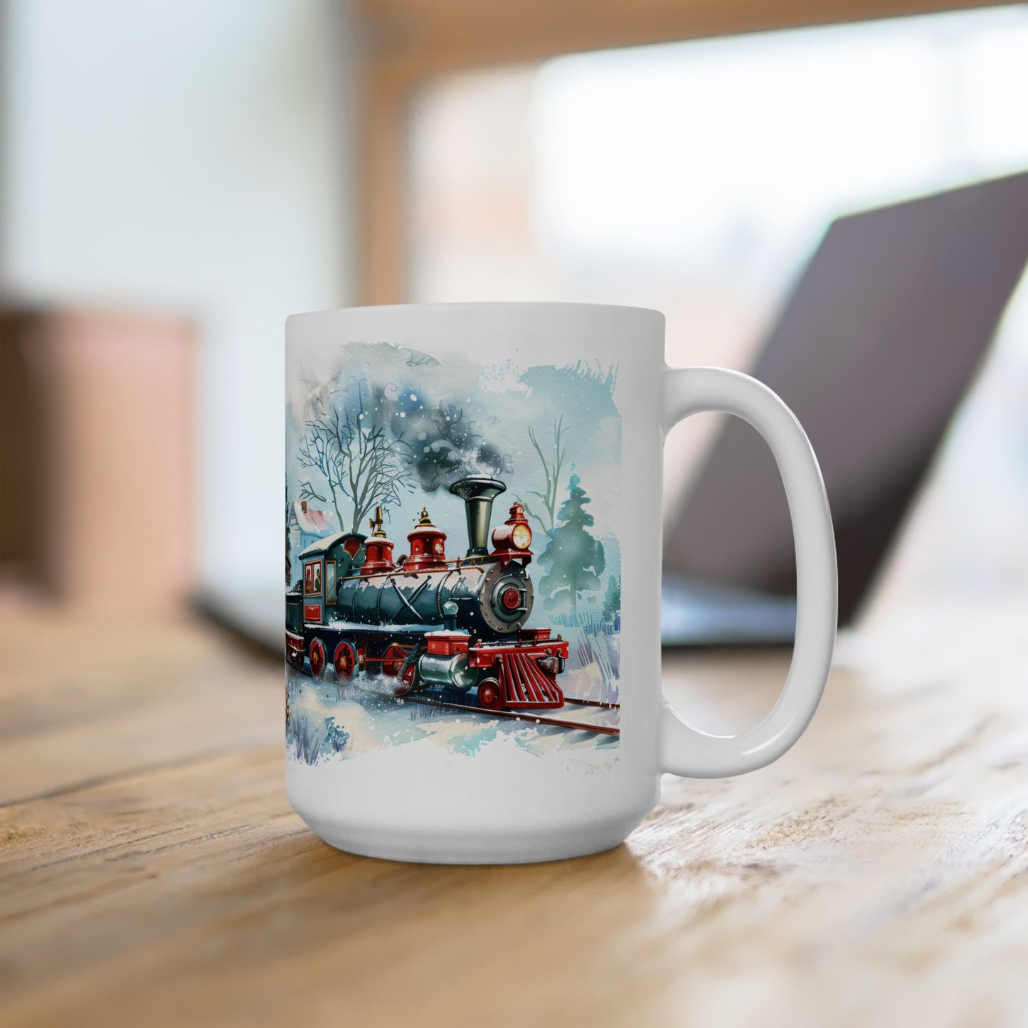 Christmas Mug - Snowman Trees Train