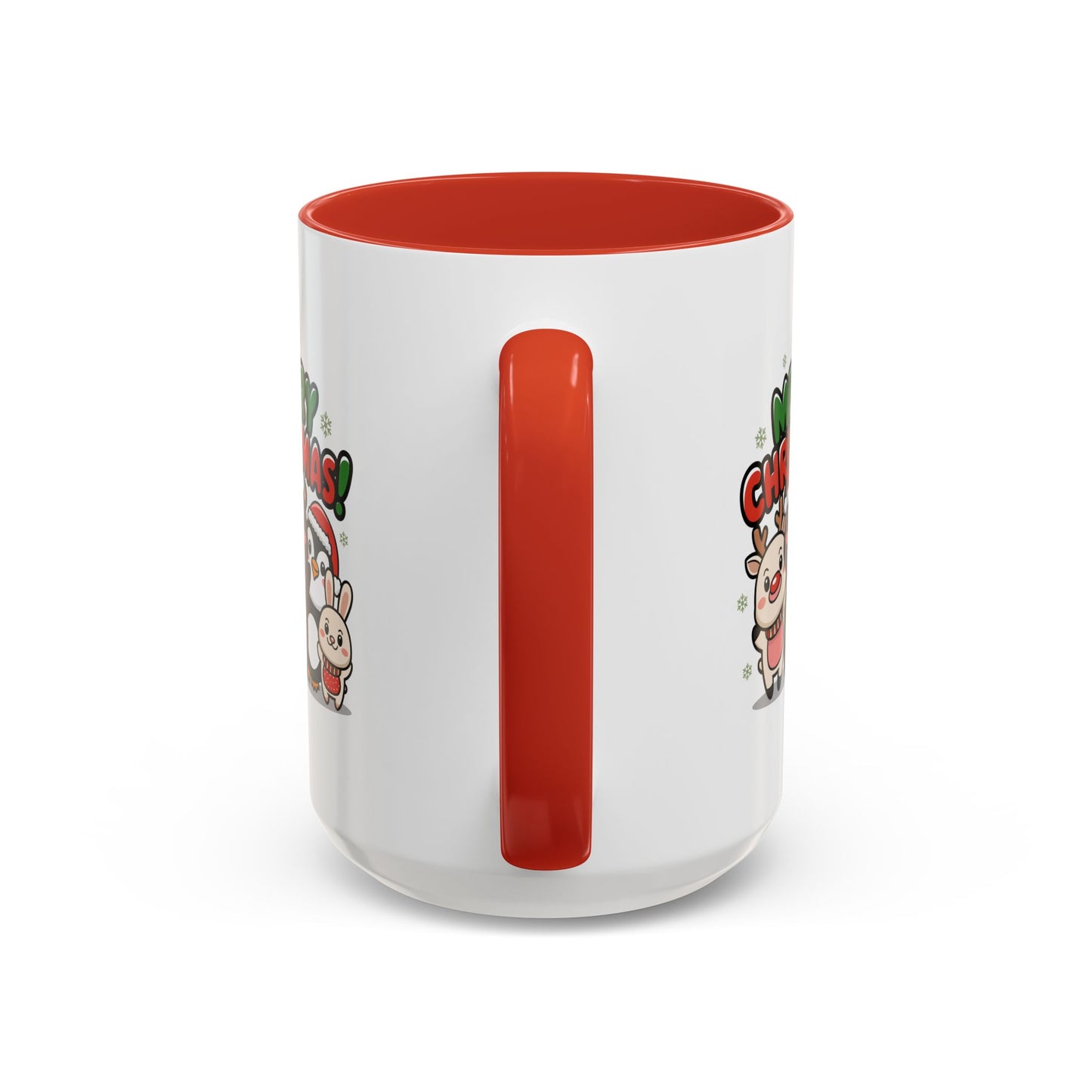 Christmas Mug - Merry Christmas Green & Red Text Cute Animals