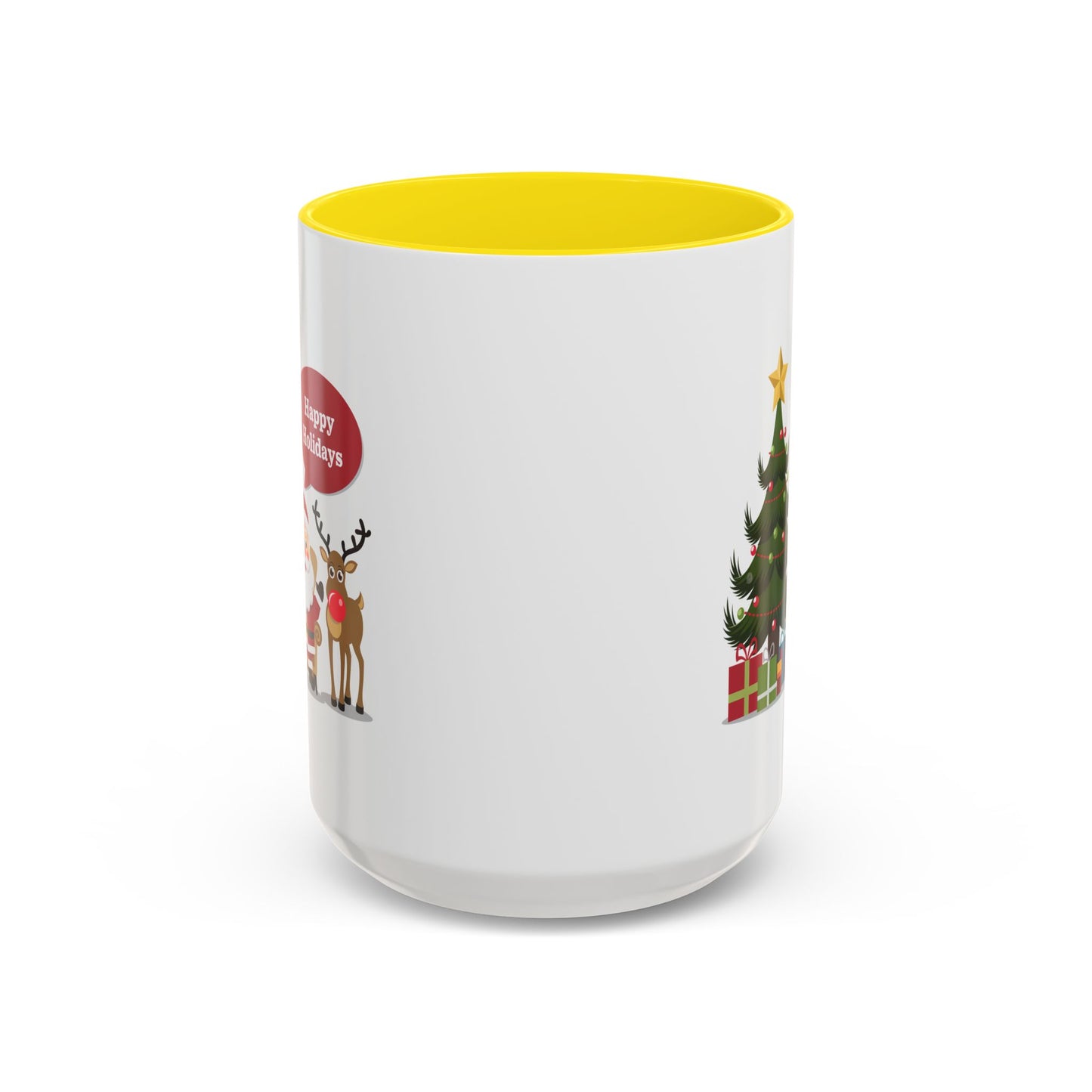 Christmas Mug - Happy Holidays Callout Santa Tree Presents Reindeer