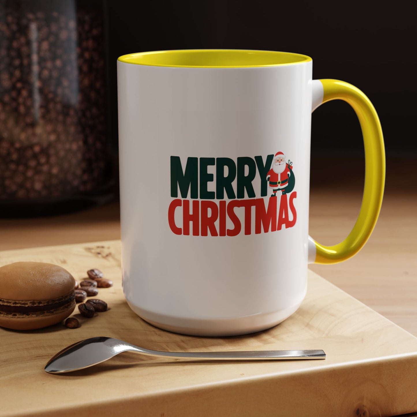 Christmas Mug - Merry Christmas Green & Red Text Santa Bag
