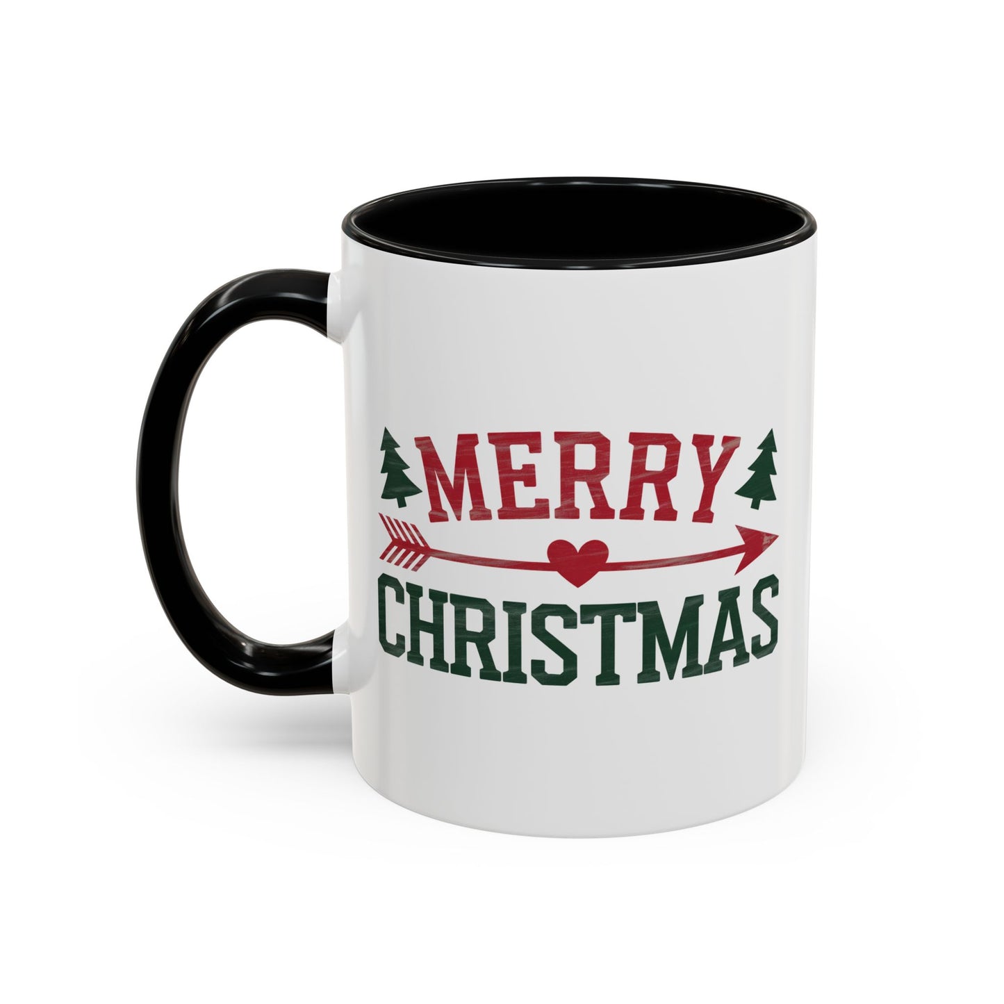 Christmas Mug - Merry Christmas Red & Green Text Heart Arrow Trees