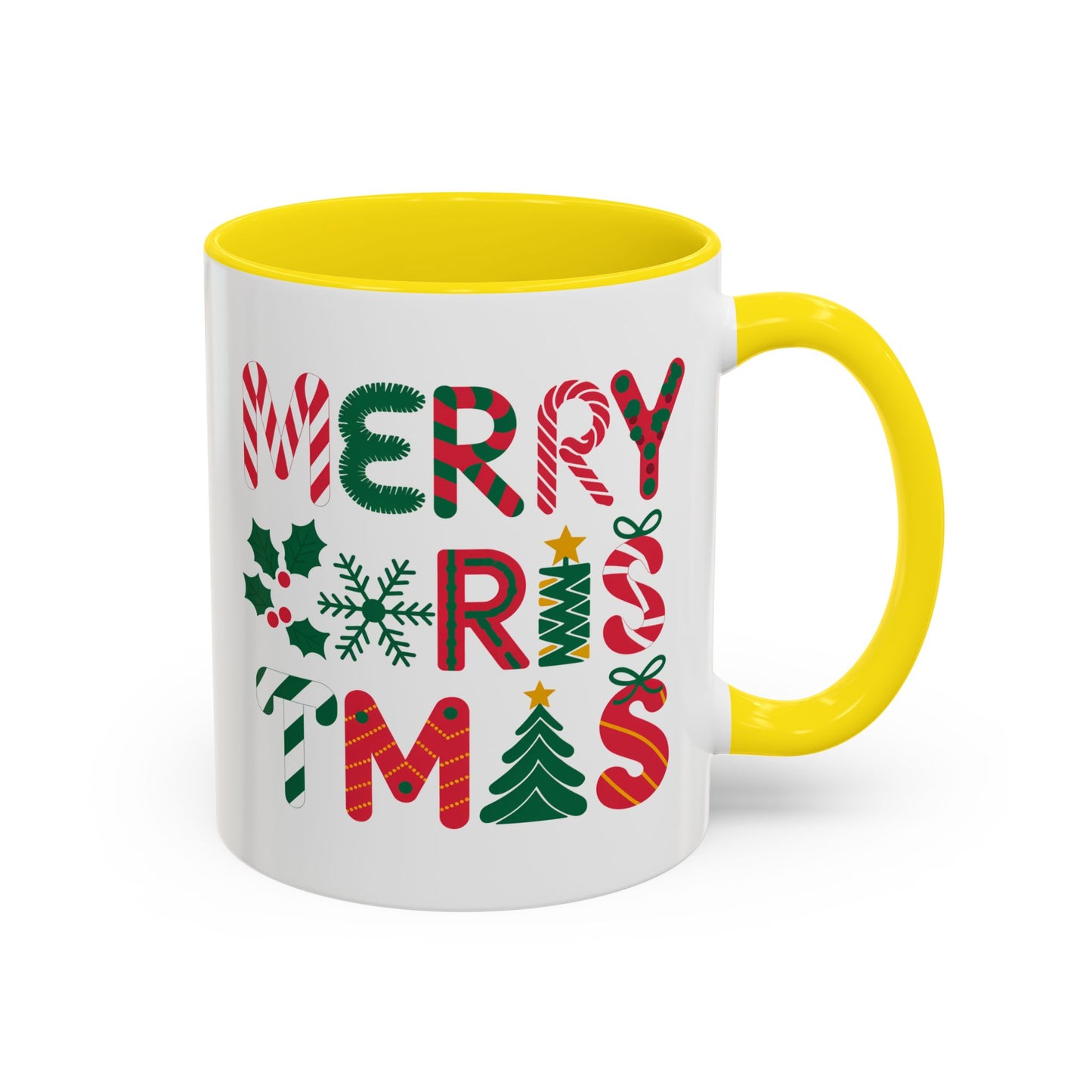 Christmas Mug - Merry Christmas Red Green & Gold Decorative Text