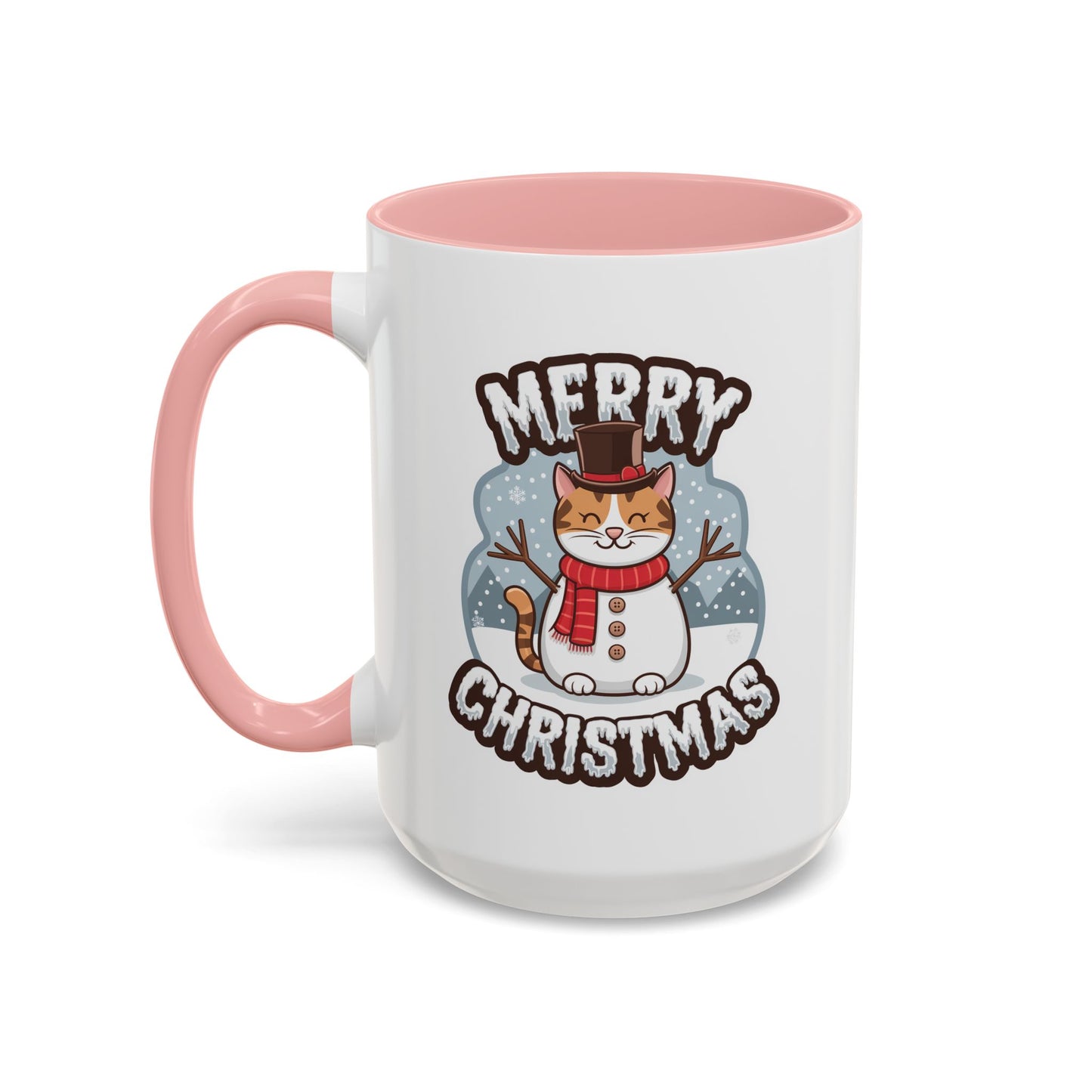 Christmas Mug - Merry Christmas Black & White Text Snowman Cat