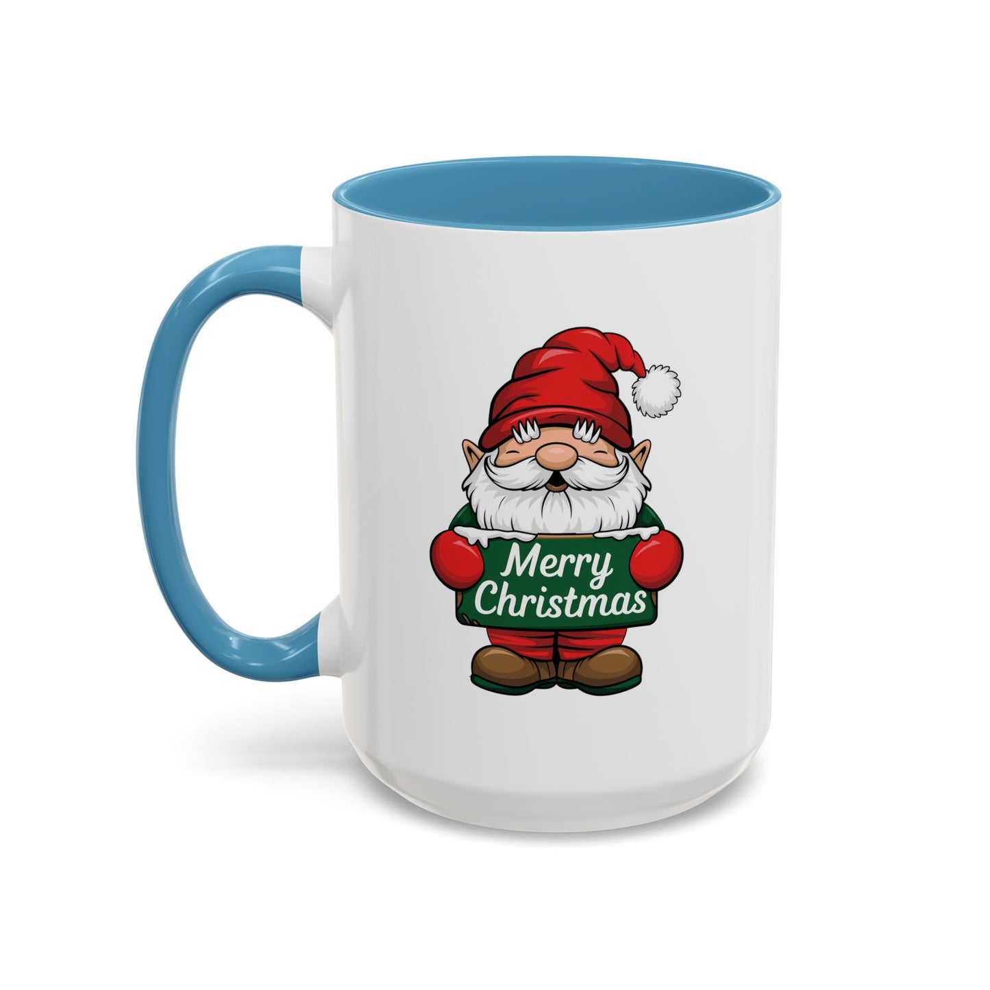 Christmas Mug - Merry Christmas White & Green Text Gnome Snow