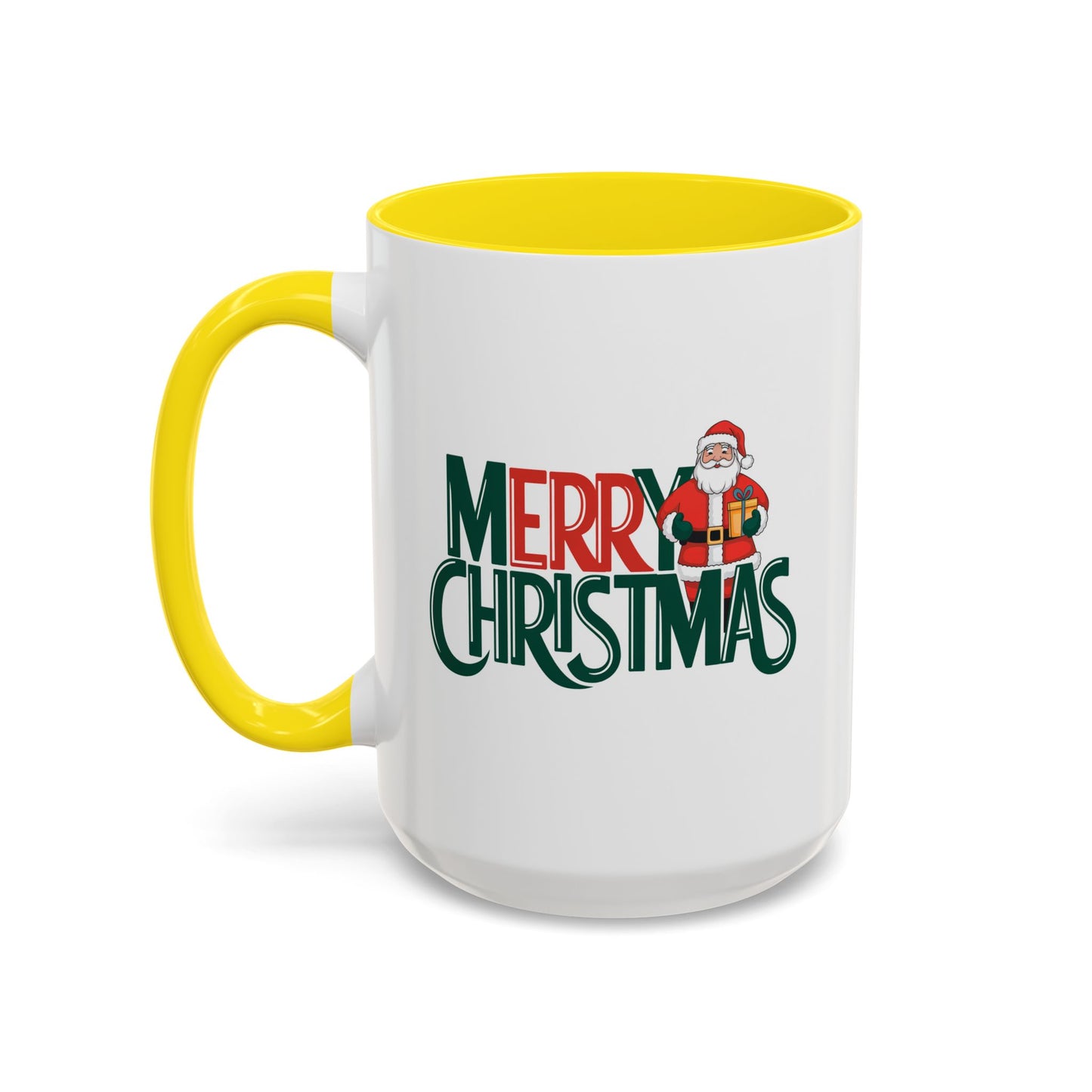 Christmas Mug - Merry Christmas Green & Red Text Santa Present