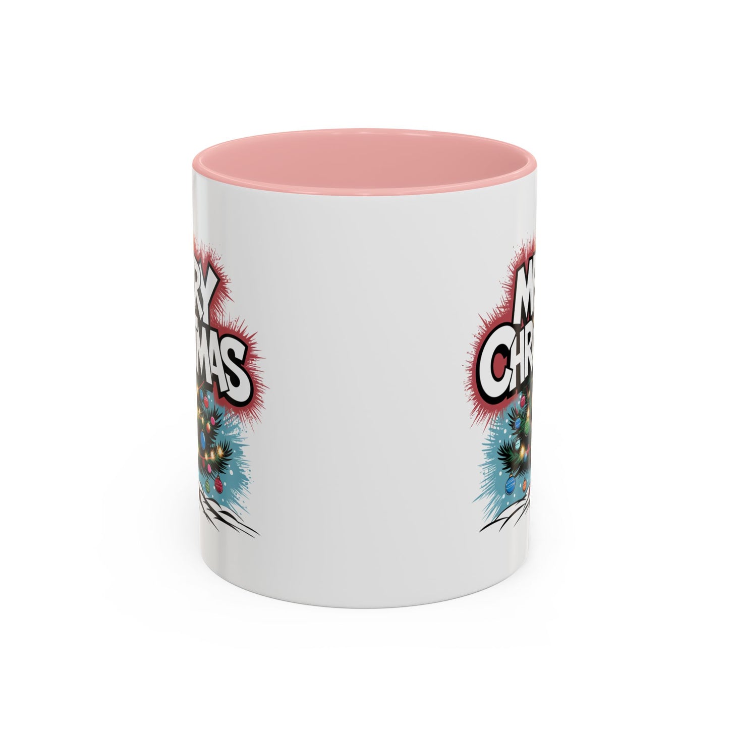 Christmas Mug - Merry Christmas White & Red Text Tree Lights
